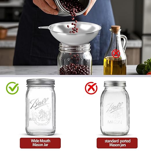 Canning Funnel with Strainer - Wide Mouth Stainless Steel Kitchen Funnel for Mason Jars, Transferring Liquids, Dry Ingredients, Canning & Preserves