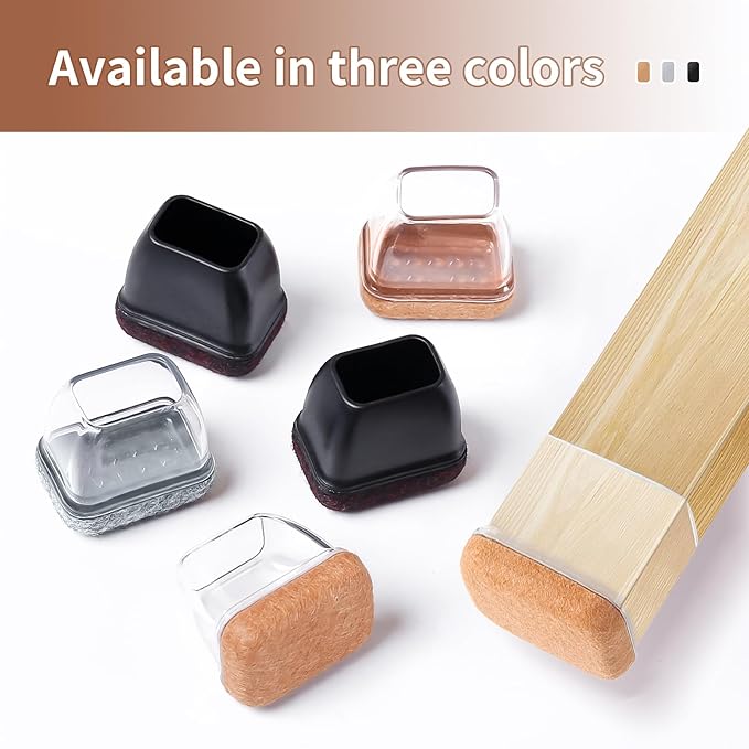 Ezprotekt 16 Pcs Rectangle Black Felt Chair Leg Floor Protectors for Hardwood Floors, Rectangle Silicone Felt Furniture Pads Caps, Table Leg Covers Cups Anti- Scratches (Fit W:0.6-0.8", L:0.9-1.3")