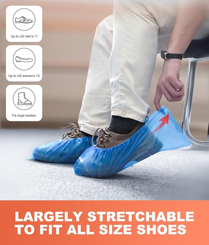 Shoe Covers Disposable Non Slip - 70‑Pack Compact Tear‑Off Roll, Waterproof CPE Boot Covers,Disposable Shoe Covers, Shoe Booties for Indoor Use, Home Cleaning, Real Estate (One Size Fits Most)