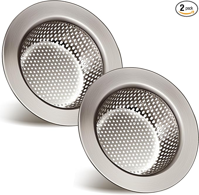 Retisee 2 Pcs Sink Strainer Stainless Steel Kitchen Sink Drain Strainer Basket Cover Mesh Hair Food Catcher, Large Wide Rim of 4.4 Diameter(Brushed Silver)
