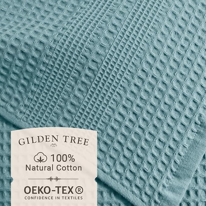 GILDEN TREE Waffle Hand Towels for Bathroom Quick Dry Towel Super Absorbent Thin 100% Cotton Hand Towels Lint Free, Hand Towels for Bathroom Set of 2, Classic Style (Seafoam)