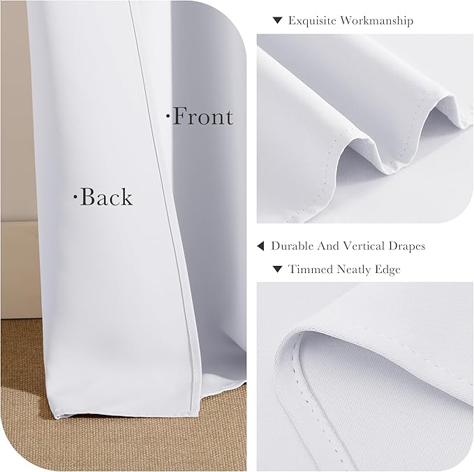 PONY DANCE White Window Curtains - Thermal Insulated Light Block Home Decor Room Darkening Curtain Panels Noise Reducing for Bedroom, 42 by 72 Inches, Pure White, Set of 2