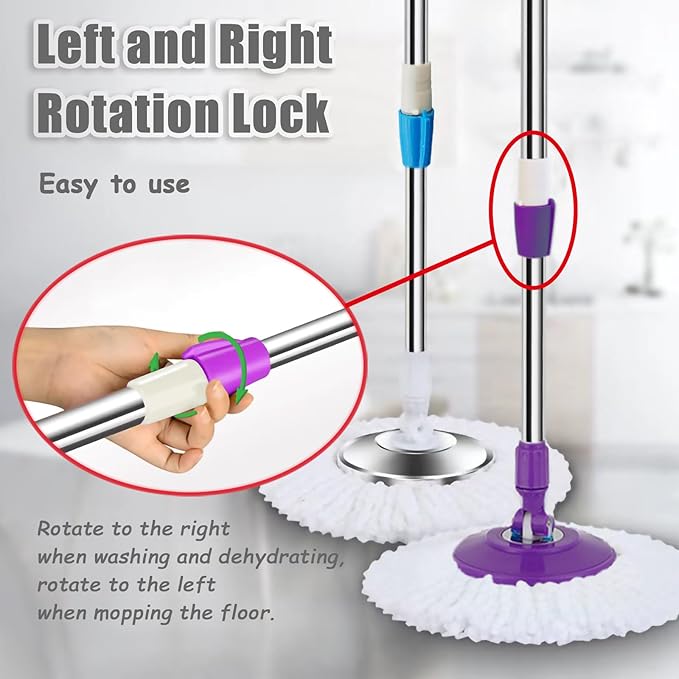 Extended Spin Mop Replacement Mop Handle, Upgraded 60-inch 360 Degrees Rotating Telescopic Replacement Mop Stick for Spin Mop Bucket Cleaning System Floor Cleaning (Plastic Disc, Purple)