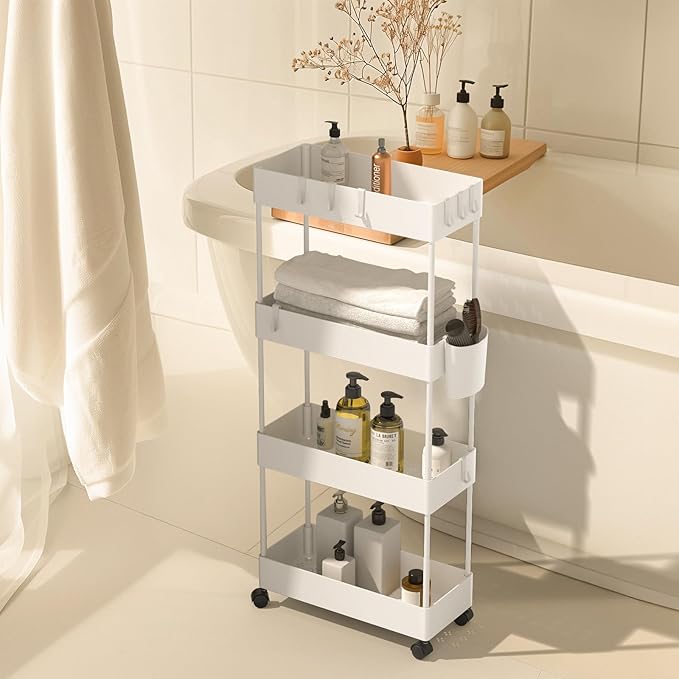 Pipishell Slim Storage Cart with Wheels, Bathroom Cart Organizer Bathroom Storage Small, Rolling Cart for Bathroom, Laundry Room, Kitchen, Narrow Space, Black PIUC04