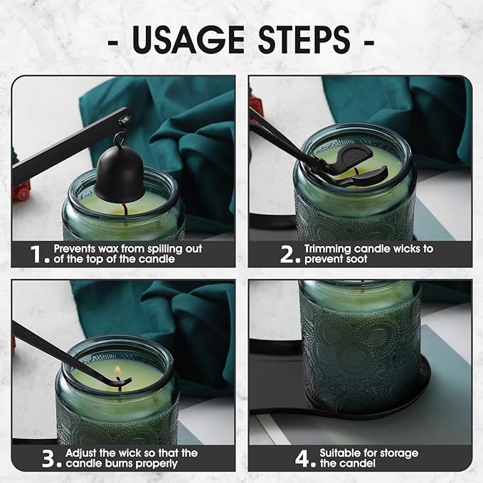 PATOISE 3 in 1 Candle Accessory Set, Candle Wick Trimmer Cutter, Candle Snuffer Mini, Candle Wick Dipper in Gift Package for Candle Aromatherapy Lovers(3PCS Black)