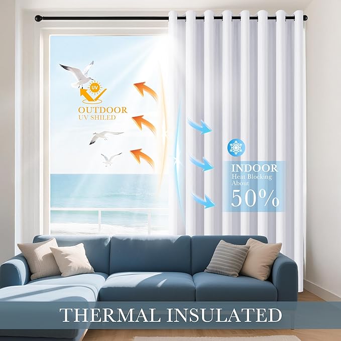 PONY DANCE Pure White Room Darkening Curtains for Living Room, 42" W x 64" L, Thermal Insulated Light Blocking (Reduce 50%-60% Sunlight), Window Treatments Drape for Bedroom Privacy Protection, 2 Pcs