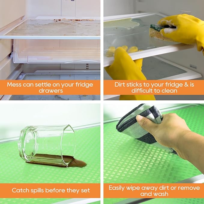 Fridge Liner Shelf Liners for Kitchen Cabinet Refrigerator Liners Waterproof & Oil-Proof Kitchen Cupboard Liner Non Adhesive Drawer Mats EVA Material for Shelves -Green 11.8 x 118 Inches