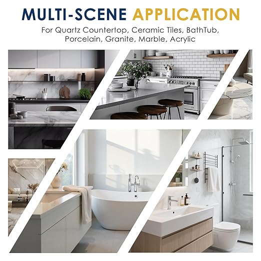Quartz Countertop Repair Kit, Granite & Marble Repair Kit with 4*15g Filler(White,Beige, Gray,Clear), 30s Fast Repair Chip, Hole, Scratch, Crack on Fiberglass, Porcelain, Ceramic Tile, Bath Tub, Sink