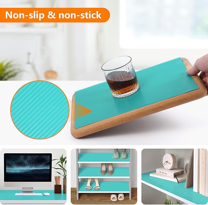 Shelf Liners for Kitchen Cabinets Drawer Liner Non Adhesive Cupboard Mat EVA Material Waterproof Refrigerator Mats Washable Fridge Liner for Cupboard and Desks Liner Blue 17.3 x 236.2 Inches
