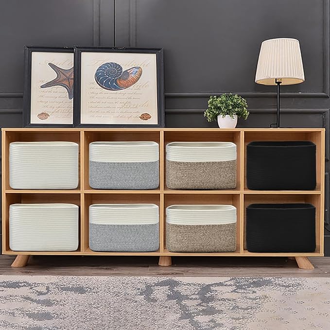 Storage Basket,Woven Baskets for Storage,Cotton Rope Baskets for Organizing,book Basket,towel,Toy Basket or Storage Bins for Living Room - 3 Pack,Brown