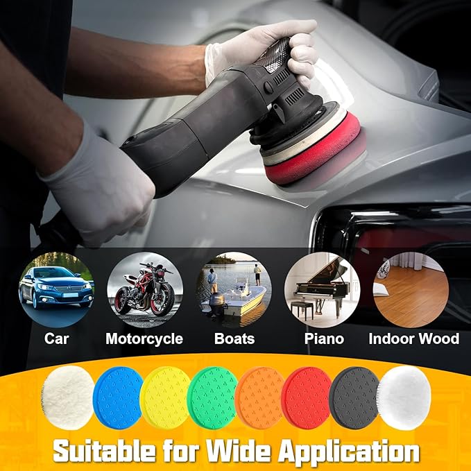 7.5 Inch Buffing Polishing Pads, 8 Pcs Buffing Pads, Car Compound Buffing Sponge Pads and Woolen Pads Cutting Polishing Pad Kit for Car Buffer Polisher Compounding, Polishing & Waxing