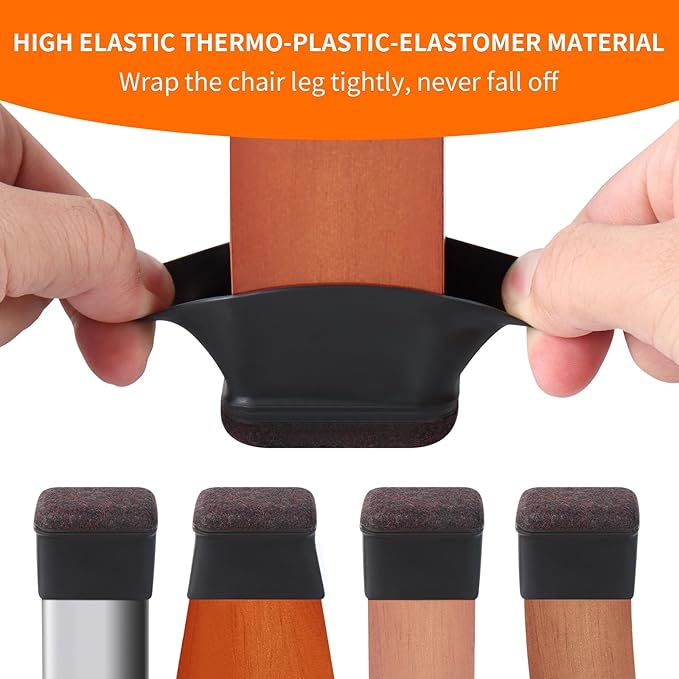 Ezprotekt 8 Pcs Rectangle Black Felt Chair Leg Floor Protectors for Hardwood Floors, Rectangle Silicone Chair Leg Caps, Furniture Leg Covers Cups for Chair Table (Fit L :1.3-1.7", W: 0.6-0.9")