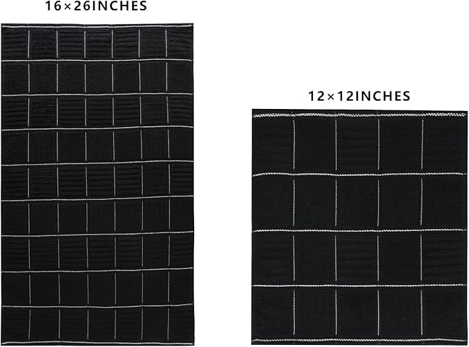 Glynniss Kitchen Towels and Dishcloths Set, Absorbent Dish Towels and Dish Cloths Set for Washing Dishes, Cleaning and Drying Use Pack of 8 (Black)