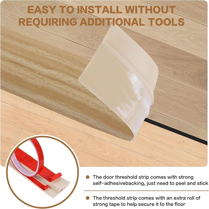 Floor Transition Strip Vinyl Door Threshold Ramp Self Adhesive Carpet Edging Strip Doorway Edge Trim, Overlap Edge Reducer for Laminate Carpet, Floor, Tile (Light Yellow Grain, 1/5" to 2/5", 6.6Ft)