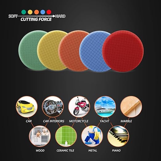 SPTA 5Pc 5.5 Inch Face for 5 Inch 125mm Backing Plate Compound Buffing Sponge Pads Cutting Polishing Pad Kit for Car Buffer Polisher Compounding,Polishing and Waxing