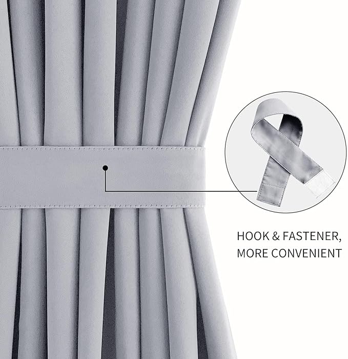 DWCN French Door Curtains – Rod Pocket Thermal Blackout Curtain for Doors with Glass Window, Kitchen and Patio Doors for Privacy, 12 X 72 Inches Long, 1 Curtain Panel with Tieback, Silver Grey