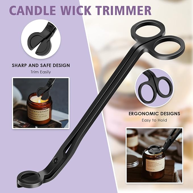 6 in 1 Candle Accessory Set,Candle Wick Trimmer Cutter,Candle Wick Dipper,Candle Wick Snuffer, Rechargeable Candle Lighter,Storage Tray Plate,Tweezers,Stainless Steel Candle Care Kit Home Gift(Black)
