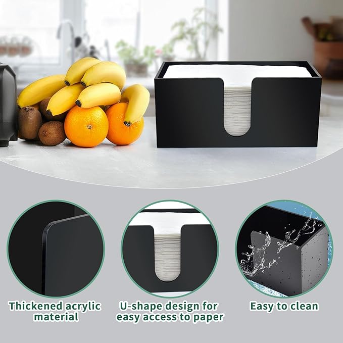 4Pack Black Acrylic Countertop Paper Towel Dispenser, Napkin Dispenser, Multifold Acrylic Paper Towel Dispenser for Z Fold C Fold Trifold Paper Towels for Bathroom Toilet Kitchen Restaurant (4)