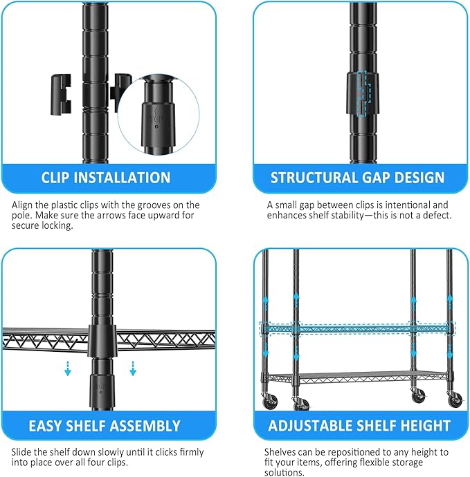 IZEUK Heavy Duty Rolling Garment Rack with 3 Adjustable Wire Shelves, Hanging Rod & Side Hooks - Mobile Clothes Rack with Wheels, 29.5" W x 15.7" D x 75" H, Black