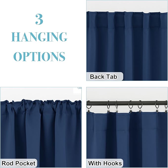 RYB HOME Blackout Curtains for Living Room Thermal Insulated Privacy Solar Drapes for Kids Bedroom Cafe Bathroom, 42 inch Width x 54 inch Length, Navy, 2 Panels