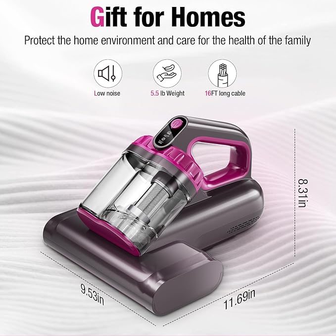 Mattress Vacuum Cleaner, 17Kpa 650W Bed Vacuum Cleaner, 273nm UV-C Light & Ultrasonic 145°F Heating, 80000 RPM/Min Brushroll Rotation, Wide Suction Port for Pillows Cribs Sofa, Black Corded