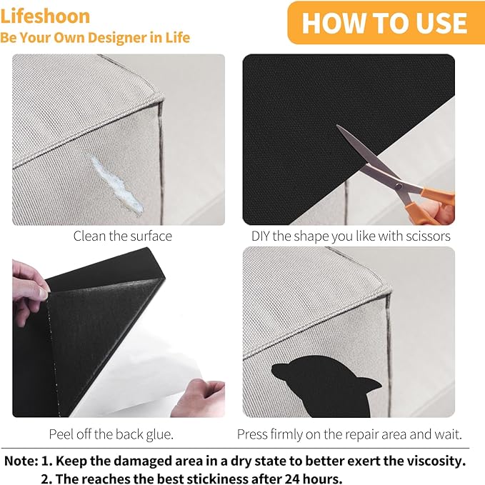 Fabric Repair Patches, 17X79 Inch Canvas Self-Adhesive Fabric Patches Tape Durable, DIY Large Canvas Repair for Sofa, Couches, Furniture, Chair, Clothing （17X79 Inch, Black）