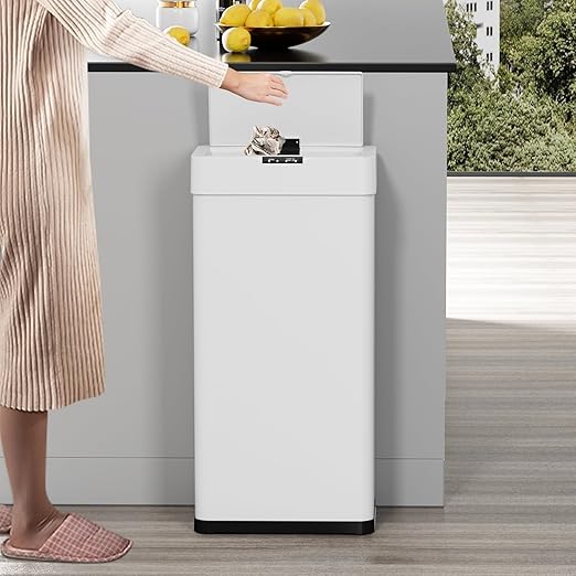 TLSUNNY 21.1 Gallon Motion Sensor Trash Can,Touchless Automatic Garbage Can,Brushed Stainless Steel Smart Bin,with Bag Holder,Soft Close Lid,for Kitchen,Office,RV,Bedroom,Living Room (White, 80L)