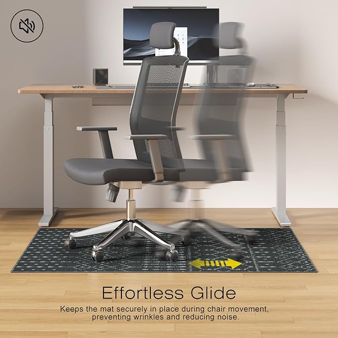 Office Chair Mat for Hardwood & Tile Floors, 55" x 36" Desk Chair Mat, Non-Slip Floor Protector for Rolling Chairs, Machine Washable Area Rug for Home Office, Black