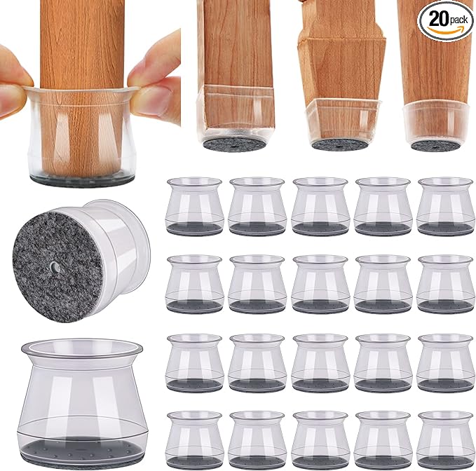 BUMACO 20Pcs Chair Leg Floor Protectors Chair Leg Protectors for Hardwood Floors Silicone Pads Covers to Protect Floors Universal L Clear Fit (1-5/16" to 2")