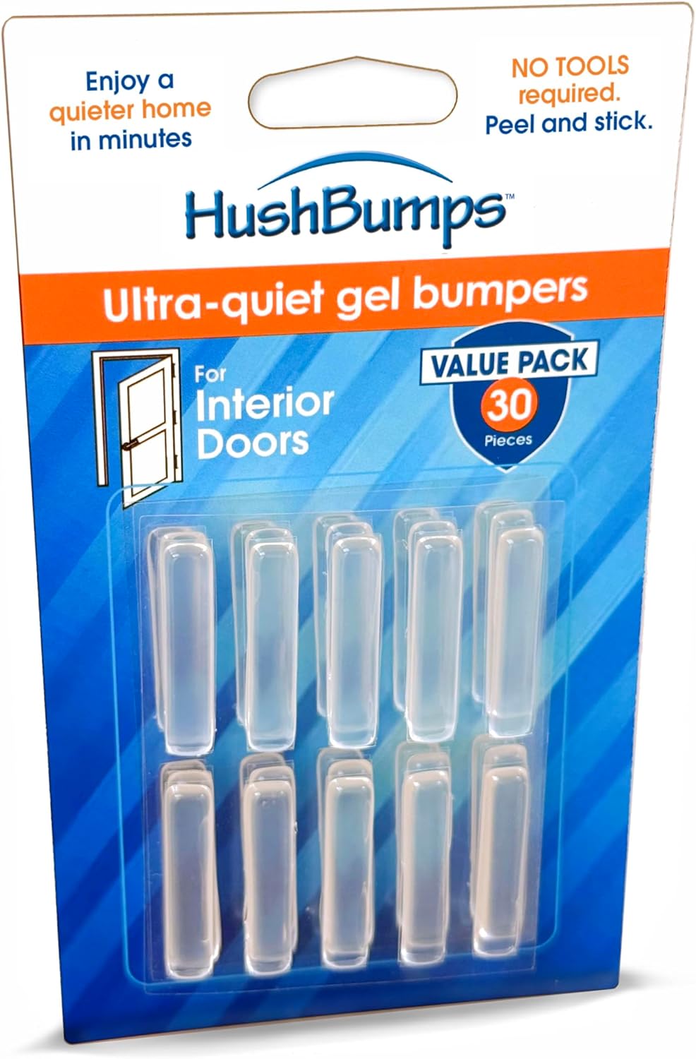HushBumps Ultra-Quiet Bumpers for Interior Doors 3-Pack. Prevent Door Slamming and Provides Soft Close. Just Peel & Stick. No Tools Required. Silences Door Closing. 30 pcs.