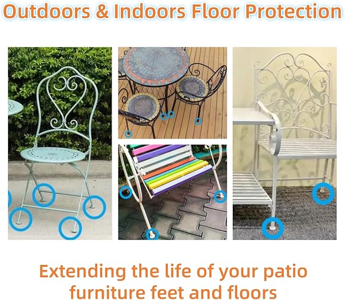 Wrought Iron Patio Furniture Feet Caps - Furnigear 1-1/2" Round Plastic Outdoor Chair Leg Caps, Floor Protectors Patio Furniture Replacement Rubber Feet with Heavy Duty Looped Felt (16 Pack, Black)