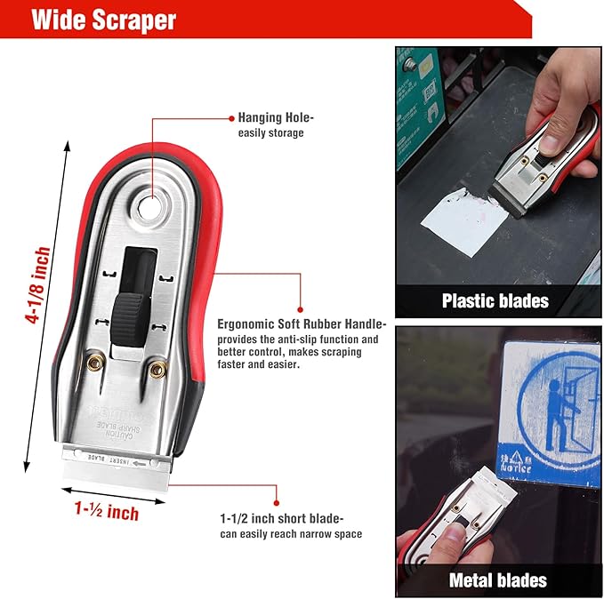 Goldblatt 2 Pieces Razor Blade Scraper with 20-piece Blades, Razor Scraper Tool, Razor Holder for Cleaning Glass Cooktop, Window, Decals, Stickers, Labels, Caulk, Adhesive, Paint Glue Removal