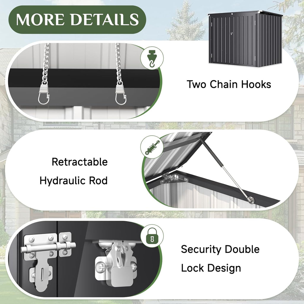 AECOJOY Outdoor Trash Can Storage Shed, 46 Cu.Ft Metal Garbage Bin Enclosure with Lift-Up Lid & Gas Strut, Waterproof Outdoor Garbage Can Organizer, Bike Shed Backyard Patio Garden, Dark Grey