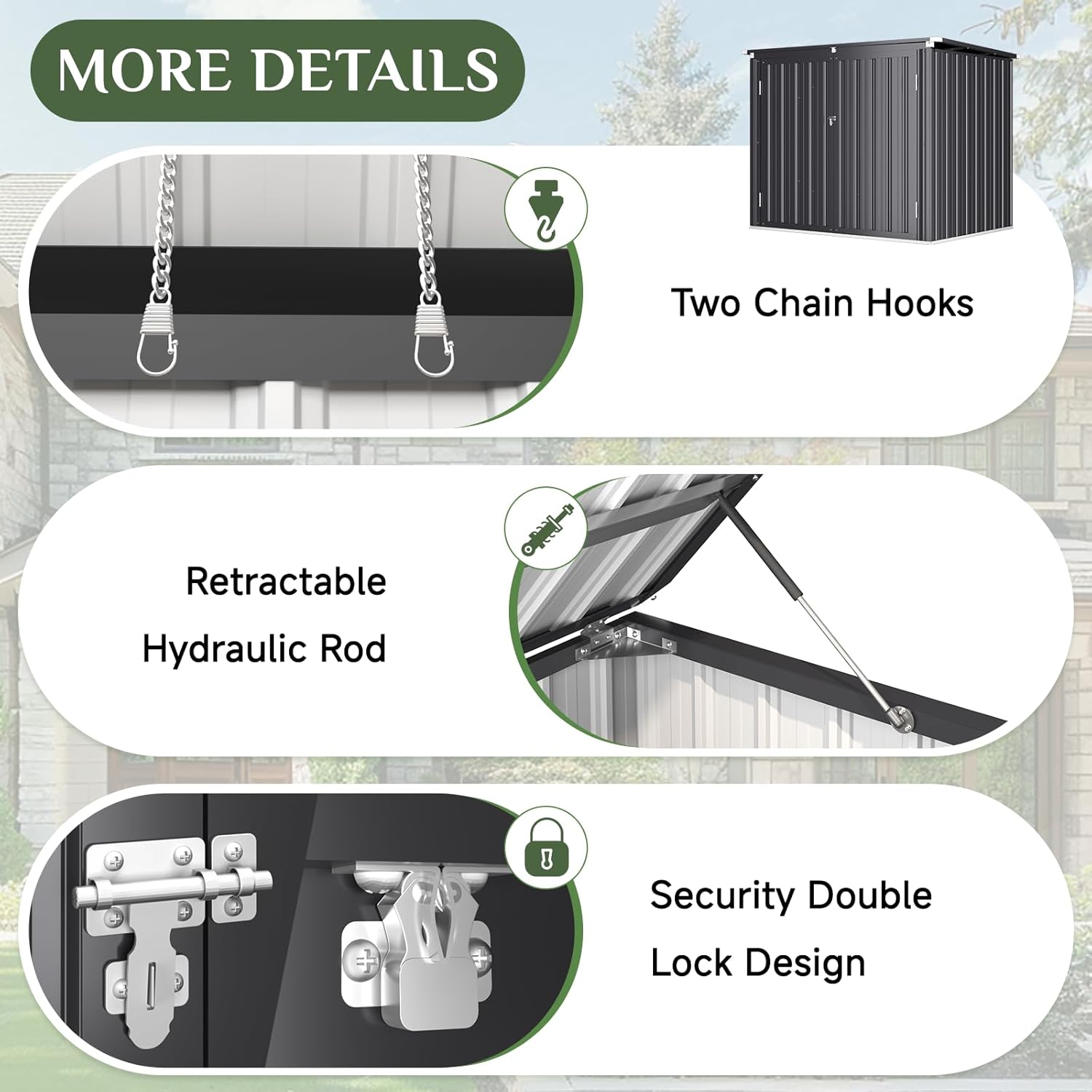AECOJOY Outdoor Trash Can Storage Shed, 46 Cu.Ft Metal Garbage Bin Enclosure with Lift-Up Lid & Gas Strut, Waterproof Outdoor Garbage Can Organizer, Bike Shed Backyard Patio Garden, Dark Grey