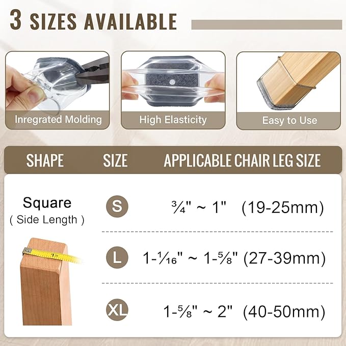 BUMACO Chair Leg Floor Protectors Square Chair Leg Protectors for Hardwood Floors Silicone Pads Covers to Protect Floors Clear-20 Pcs Square L (1-1/16" to 1-5/8")