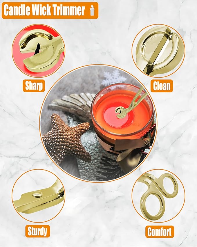 5 in1 Candle Accessory Set with Rechargeable Candle Lighter, Candle Wick Trimmer, Candle Wick Snuffer, Candle Wick Dipper, Storage Tray Plate, Candle Care Kit (Gold)
