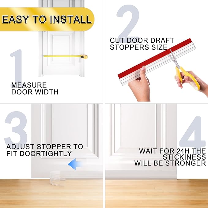 Door Draft Stopper,Door Sweep for Bottom of Door,Weather Stripping Door Seal Draft Guard Blocker Noise Cold Air Insulation Soundproofing for Exterior Interior Home Improvement(Transparent, 78")