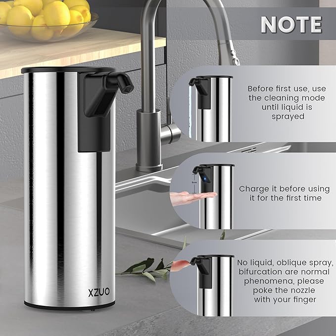 Automatic Soap Dispenser Touchless 11.8oz/350ml Four-Level Adjustable Dispenser Volume，Stainless Steel Material,Battery Powered for Wide Compatibility in Kitchen, Bathroom, Hotel & Office