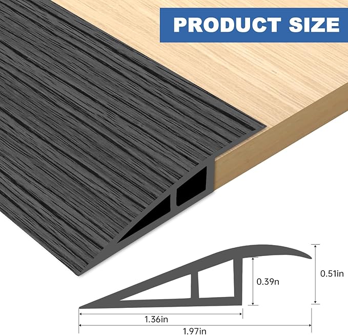 Vinyl Door Threshold Flooring Transition Strip Self Adhesive Carpet Edging Strip for Laminate Doorway Edge Threshold from 1/5" to 2/5" (Dark Gray Wood Grain, 3.3 Ft)