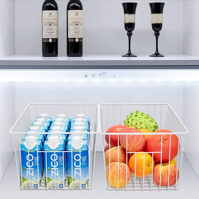 Freezer Organizer Bins, Upright Freezer Baskets for 16, 17, 21 cu.ft Standup Freezer, Wire Storage Baskets with Built-in Handles, 6Pcs, White