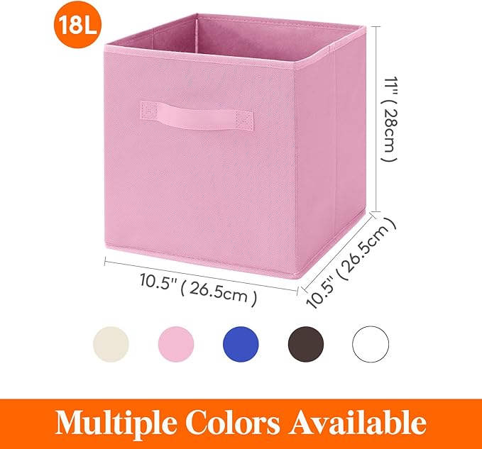 Lifewit 10 Packs Storage Cubes, 11 Inch Cube Storage Bins, Foldable Decorative Fabric Storage Baskets for Organizing Home Organizers with Handles for Shelves, Closet, Pink