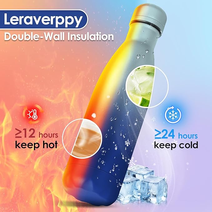 17oz Cola-Bottle Shaped Stainless Steel Leak-proof Water Bottle,Double Wall Vacuum Insulated Metal,Travel Mug For Sports Indoors & Outdoors,BPA-Free Kids Flasks,Green Blue(1 Pack)