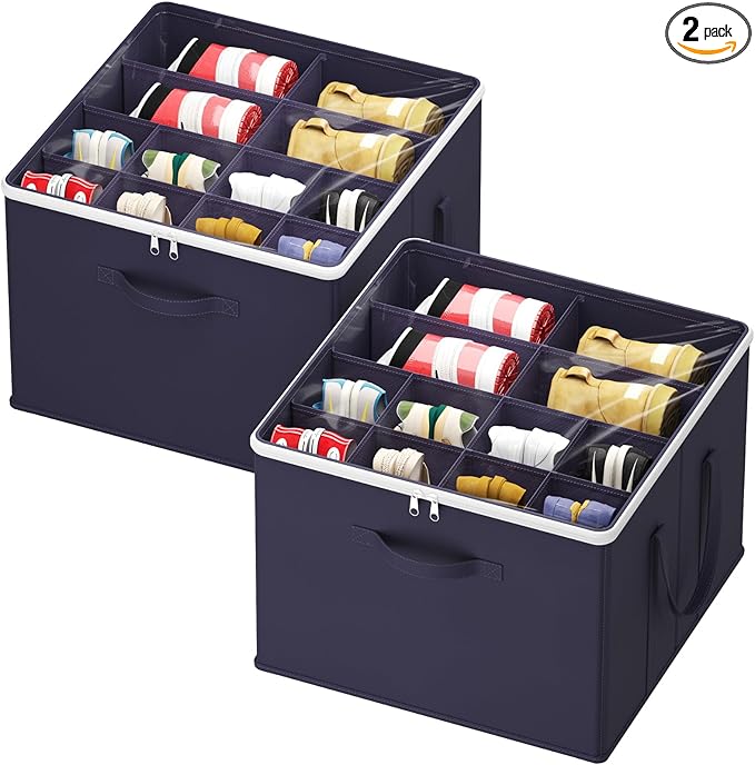Lifewit Shoe Storage Organizer for Closet Fits 12-16 Pairs, Fabric Large Shoe Box Storage Containers with Clear Cover, Foldable Bins Fit for Boots Heels Sneakers 17"(L) x 17"(W) x 12.5"(H) 2 Pack Blue