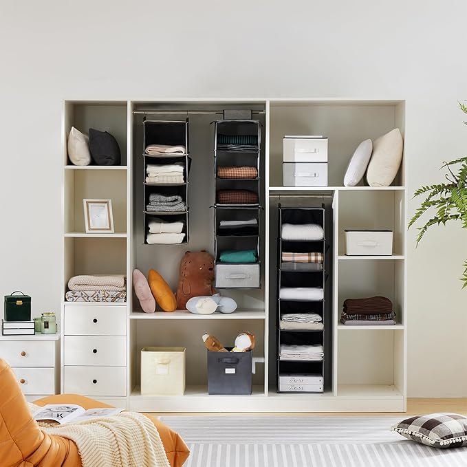 YOUDENOVA Hanging Closet Organizer, 4-Shelf Closet Hanging Storage Shelves, Grey