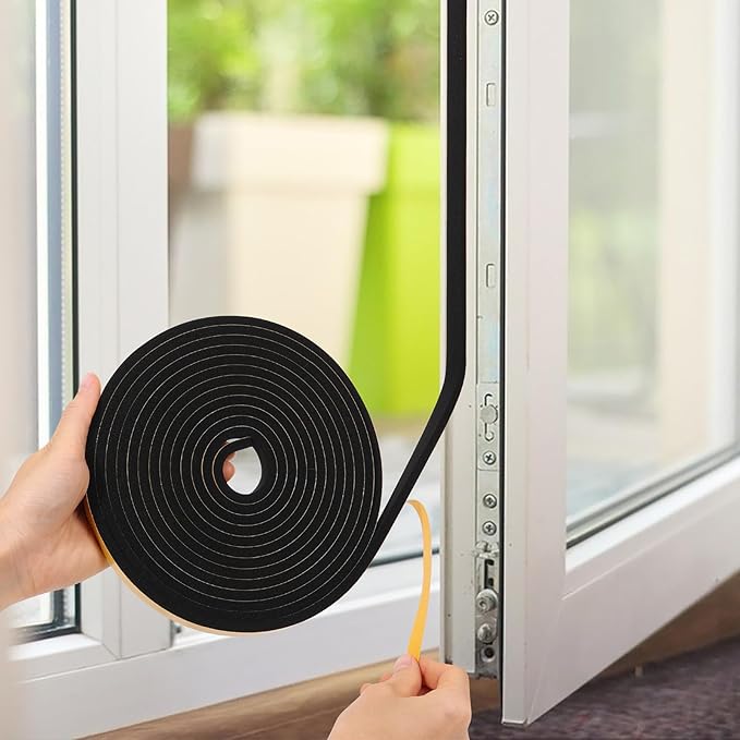 13Feet Weather Stripping (1/2 Inch X 2/5 Inch) Door Seal Strip, Strong Adhesive, Lightproof, Soundproof, Weatherproof Foam Tape Insulation for Sliding Door, Front Door Frame, Windows- Black
