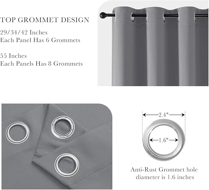PONY DANCE Sliver Grey Blackout Curtains 42x60 Inches for Bedroom - 2 Panels Room Darkening Curtains with Soundproof and Thermal Features, Grommet Window Drapes Ideal for Living Room