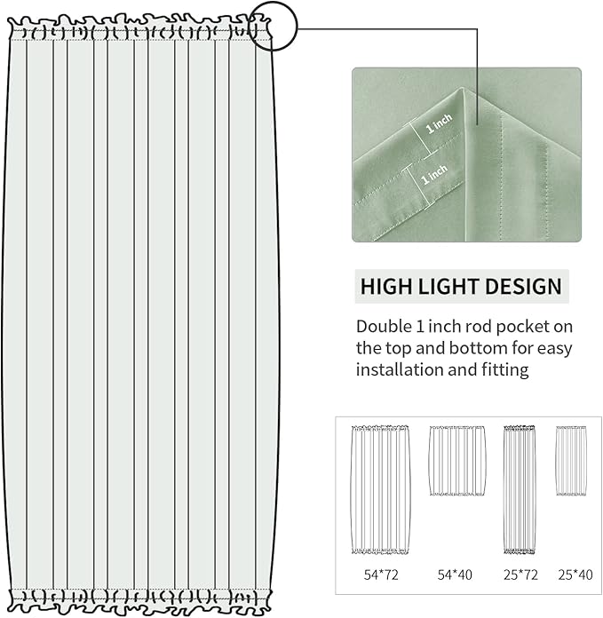 DWCN French Door Curtains – Rod Pocket Thermal Blackout Curtain for Doors with Glass Window, Kitchen and Patio Doors for Privacy, 25 X 40 Inches Long, 1 Curtain Panel with Tieback,Bean Green
