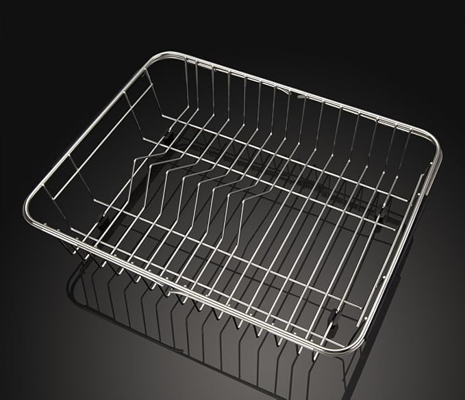 SANNO Expandable Dish Drying Rack Over Sink Dish Rack Shelf in Sink or On Countertop with Stainless Steel Utensil Holder Rustproof Stainless Steel