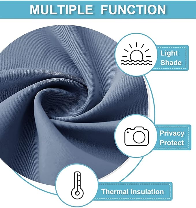 RYB HOME Blackout Curtains 84 inches Length - Thermal Inslulating Privacy Window Curtains & Drapes for Bedroom, W42 x L84 inches, Stone Blue, 1 Pair