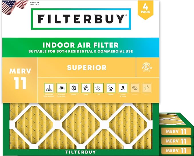 Filterbuy 19x19x1 Air Filter MERV 11 (MPR 1200) Allergen Defense Replacement (4-Pack), Electrostatic Pleated HVAC AC Furnace Filters, Made in USA (Actual Size: 19.00 x 19.00 x 0.75)